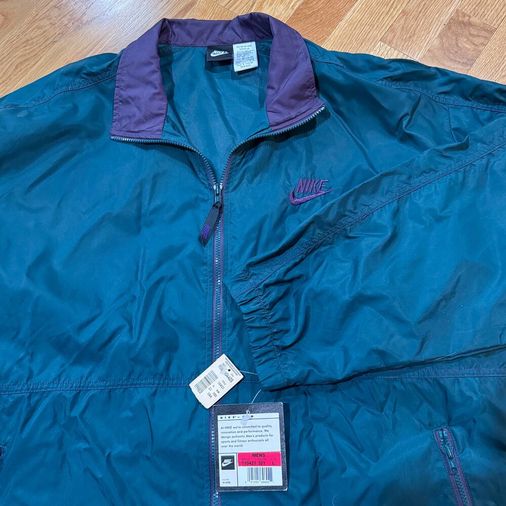 Vintage Nike Windbreaker Jacket Mens Large Nylon Eggplant 1991 NOS NWT RARE